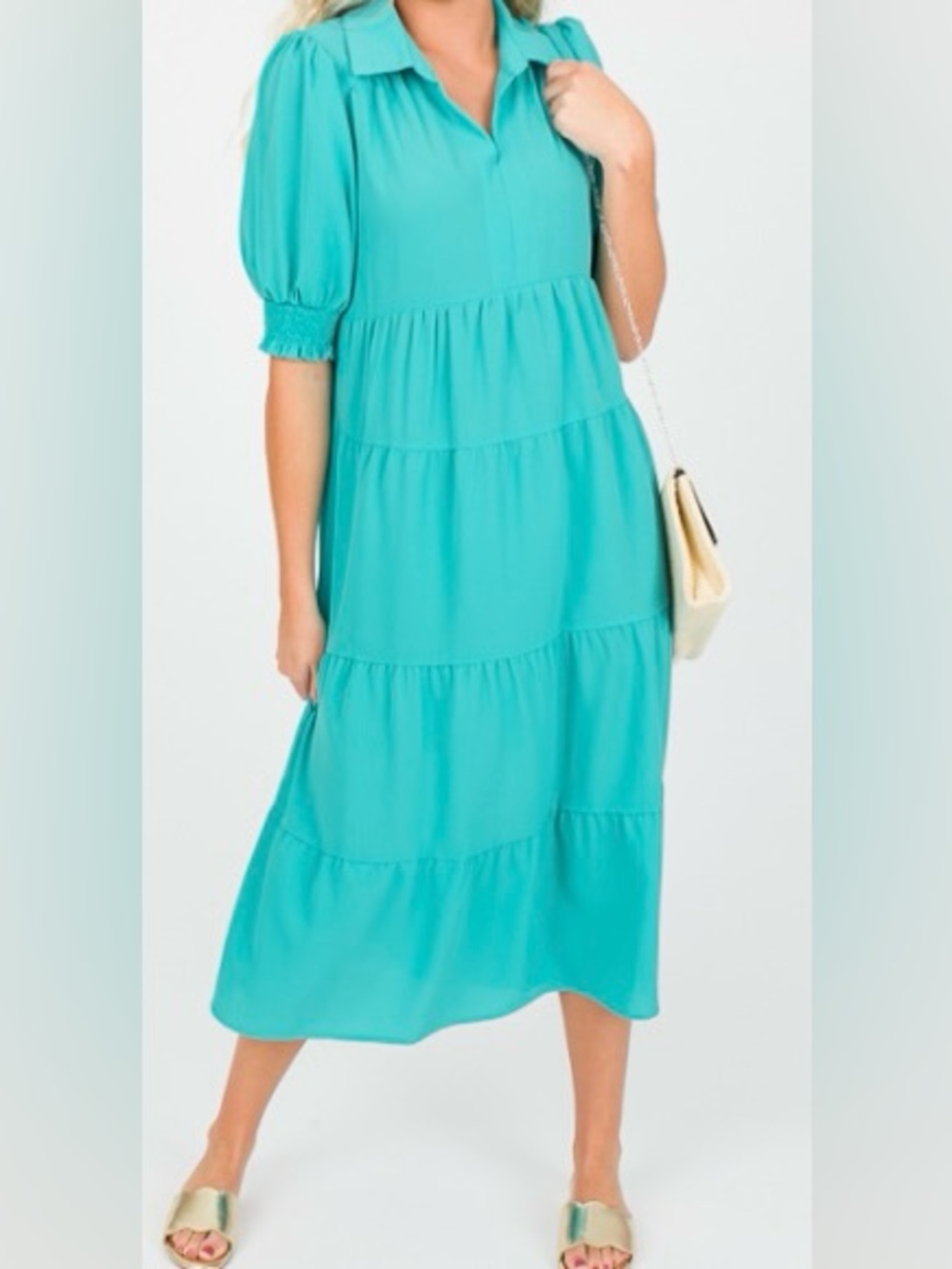 Women’s Umgee Plus KIKI Collared Midi Dress Teal Blue size 2XL